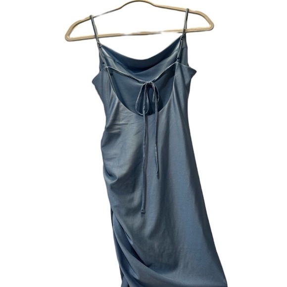 B. Darlin Mini Dress Shimmer Blue Cowl Neck Ruched - Picture 3 of 7